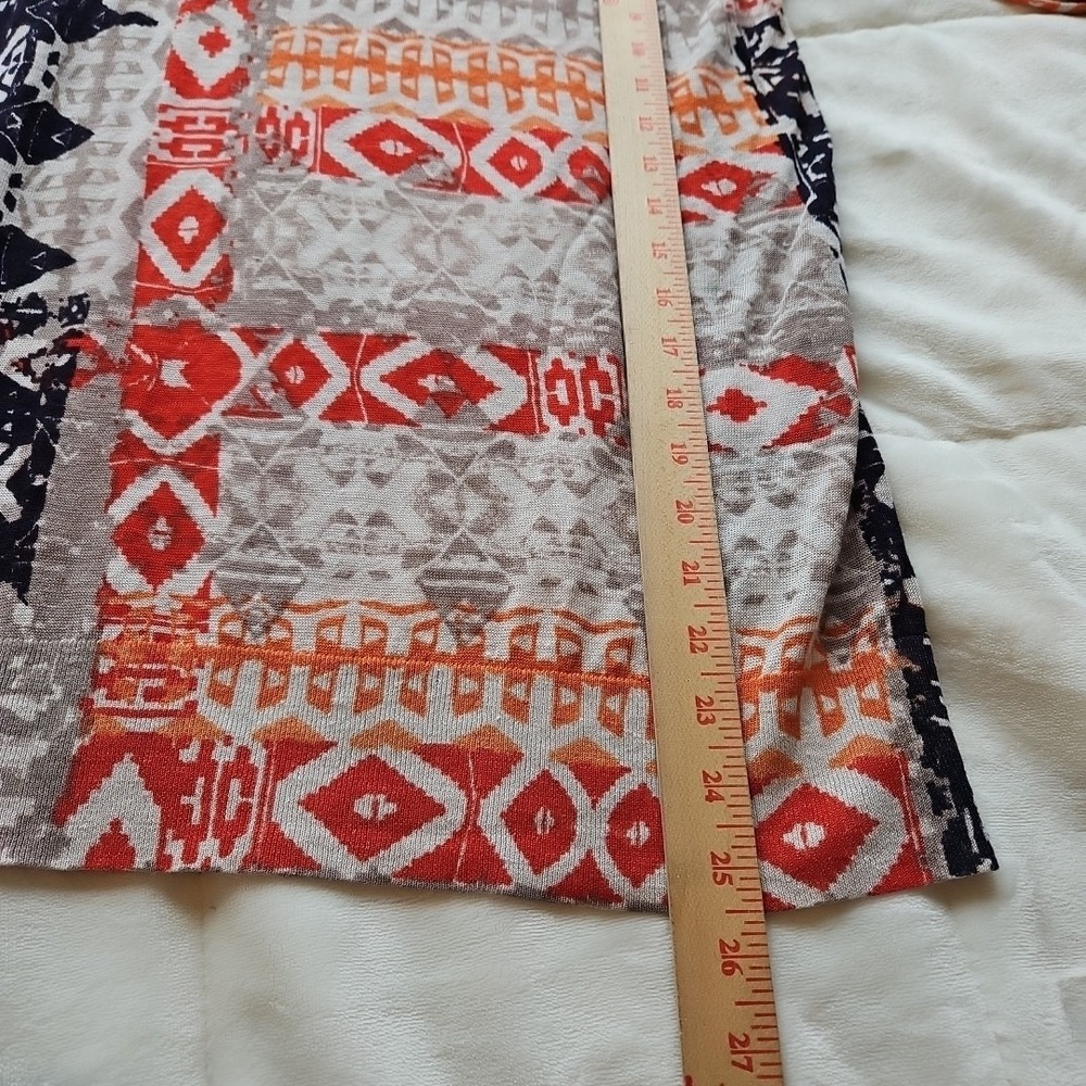 NIC+ZOE Womens Orange Geometric Tribal Print Linen Blend Knit Tunic Top Small - Picture 7 of 8